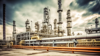 Industrial view at oil refinery plant form industry zone.

