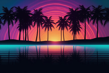 Pool party background with colorful neon lines. Summer light music show scene