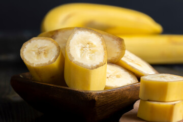 Sliced ripe yellow banana, close up