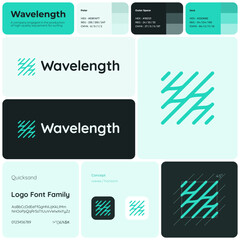 Surf gear turquoise line business logo. Wavelength brand name. Sport equipment. Waves and horizon. Design element. Calm visual identity. Quicksand font used. Suitable for surfboard shop, online store