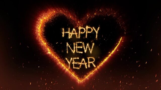 Happy new year 2024 heart with fire circulation. Greeting concept for 2024 year animation, 4k  