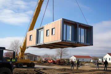 Prefabricated home lifted. Generate Ai - Powered by Adobe
