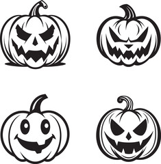 Pumpkin jack icon set, Halloween pumpkin icon, Vector Illustration, SVG