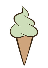 ice cream - pistachio soft serve ice cream in a cone, color vector illustration isolated on white