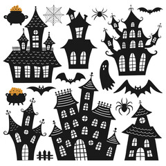 Haunted House silhouette collection. Scary halloween house bundle set. - 639168219