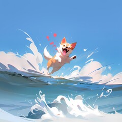 a dog running around in the sea. Generative AI
