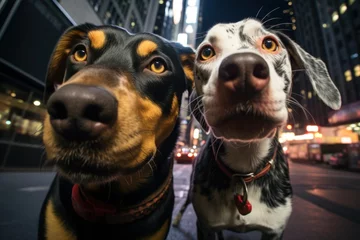 Keuken foto achterwand Vrijheidsbeeld Cats and dogs taking selfies in New York