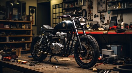 Customize an Old School Cafe Racer motorcycle in a home workshop.