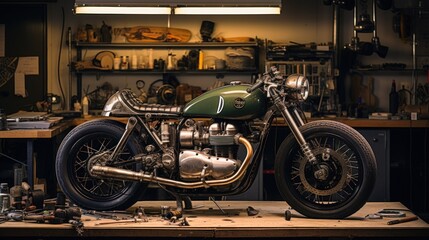 Customize an Old School Cafe Racer motorcycle in a home workshop.