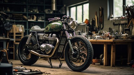 Customize an Old School Cafe Racer motorcycle in a home workshop.