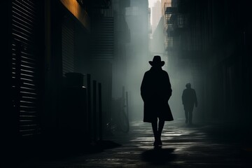 Mysterious silhouette of man on the street. Beautiful illustration picture. Generative AI