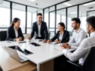 Blurred business people meeting at the office, blurred office interior space background for presentation