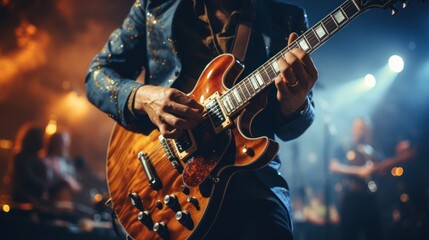 Obraz premium Guitarist on stage for background, soft and blur concept 