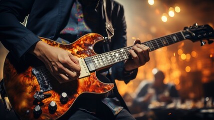 Obraz premium Guitarist on stage for background, soft and blur concept 