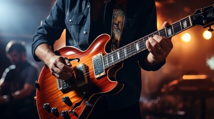 Obraz premium Guitarist on stage for background, soft and blur concept 