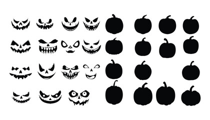 et of different pumpkin face emotion silhouette .