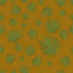 Fototapeta na wymiar Leaves seamless vector floral pattern on yellow background.