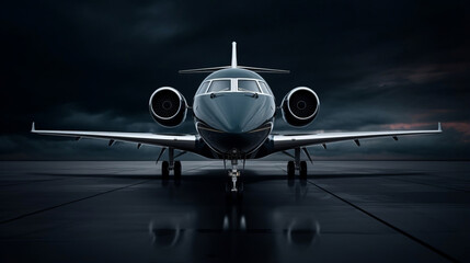 luxury private jet airplane front view - obrazy, fototapety, plakaty