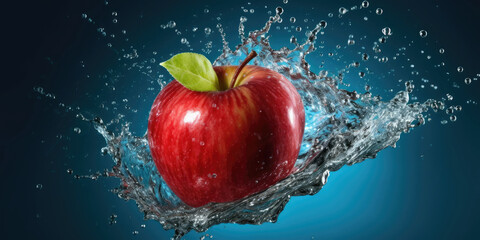 an apple is being splashed with water.generative ai