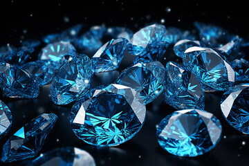Beautiful background of blue diamonds or gemstones, close up view.generative ai
