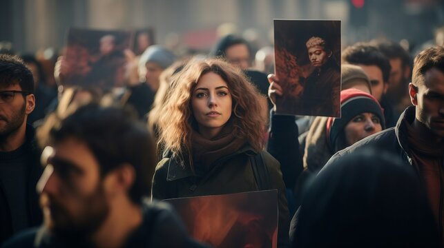 People at protest. Beautiful illustration picture. Generative AI