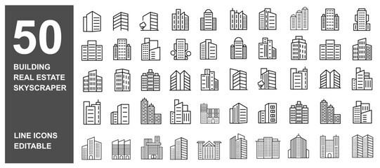 50 set Building icons vector illustration 