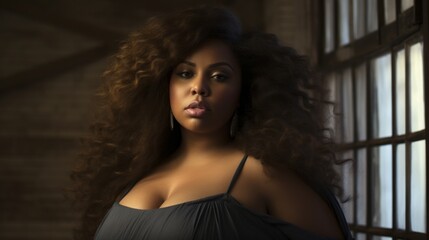 Fototapeta premium Plus size modern woman in the studio. Beautiful illustration picture. Generative AI