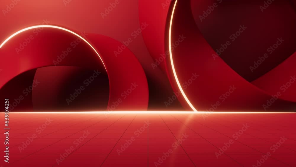 Poster red curve ring geometry, 3d rendering.