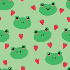 Frog cartoon seamless pattern cute animal wallpaper for textile gift wrapping paper background vector illustration bag garment fashion design 