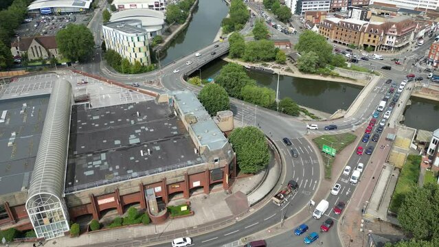 drone aerial view of the city Maidstone in England