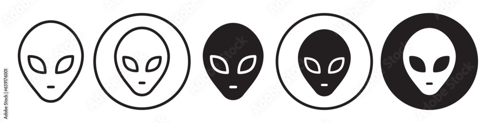 Poster alien face mask icon set. symbol of invader in our galaxy universe. vector logo of alien creature he