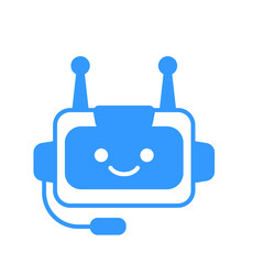 Robotic Assistant Icon with Headset Sign. Robot Chat Bot Icon Design