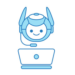Virtual Assistant or Chat Bot Icon with Laptop and Headset Symbol