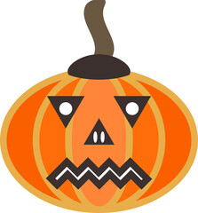 Decorative orange pumpkin carved as jack-o'-lanterns for decoration around Halloween. American tradition of carving pumpkins. Autumn Halloween or Thanksgiving gourd. Squash graphic icon.