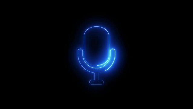 Voice recording podcast mic microphone button icon animation. neon line microphone icon .  