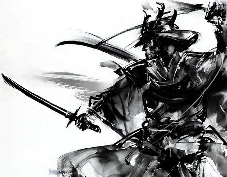 【真作】掛軸　武士と馬の躍動感ある墨彩画　戦国の風景　力強き武士の姿　Q161 648d0ce173f7f.jpeg