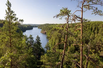 Papier Peint photo Europe du nord View over finnish landscape with water and forest in summer, Karelia, Finland