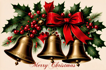 Vintage Weihnachtspostkarte mit Schriftzug "Merry Christmas"