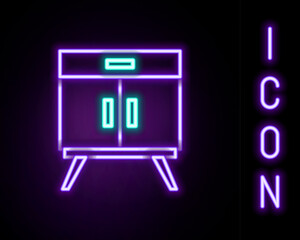Glowing neon line Chest of drawers icon isolated on black background. Colorful outline concept. Vector