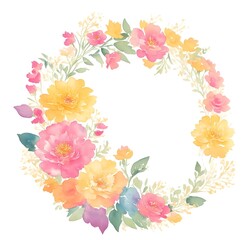 Vintage flower wreath frame on white