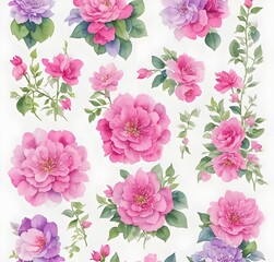 Pink and violet flower seamless pattern
