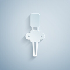 Paper cut Torch flame icon isolated on grey background. Symbol fire hot, flame power, flaming and heat. Paper art style. Vector