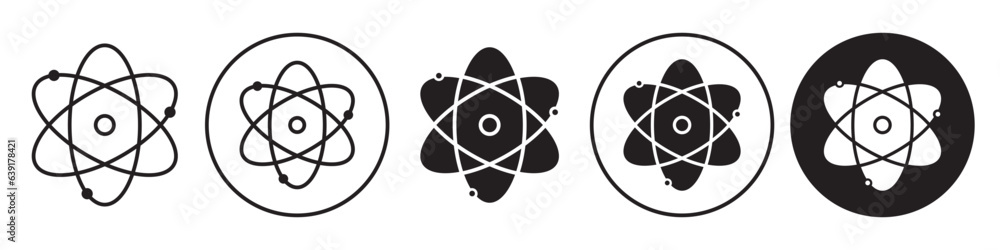 Poster atom icon. nuclear power cell with chemical formula symbol. vector set of uranium core molecule stru
