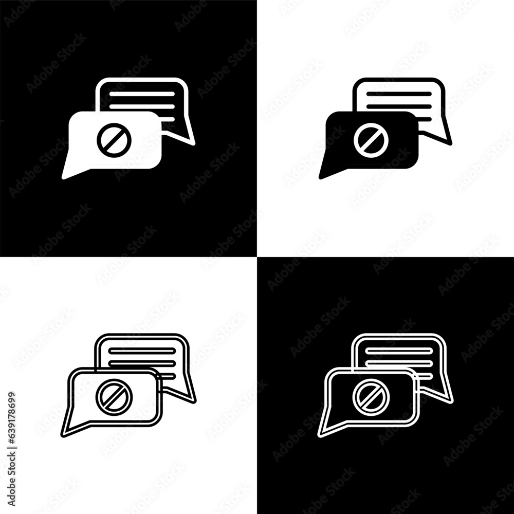 Poster set speech bubble chat icon isolated on black and white background. message icon. communication or c