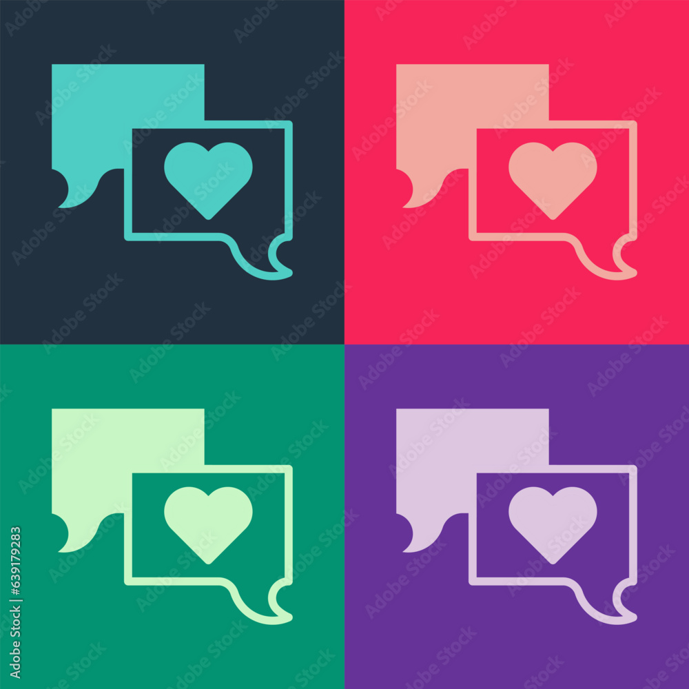 Poster pop art speech bubble chat icon isolated on color background. message icon. communication or comment