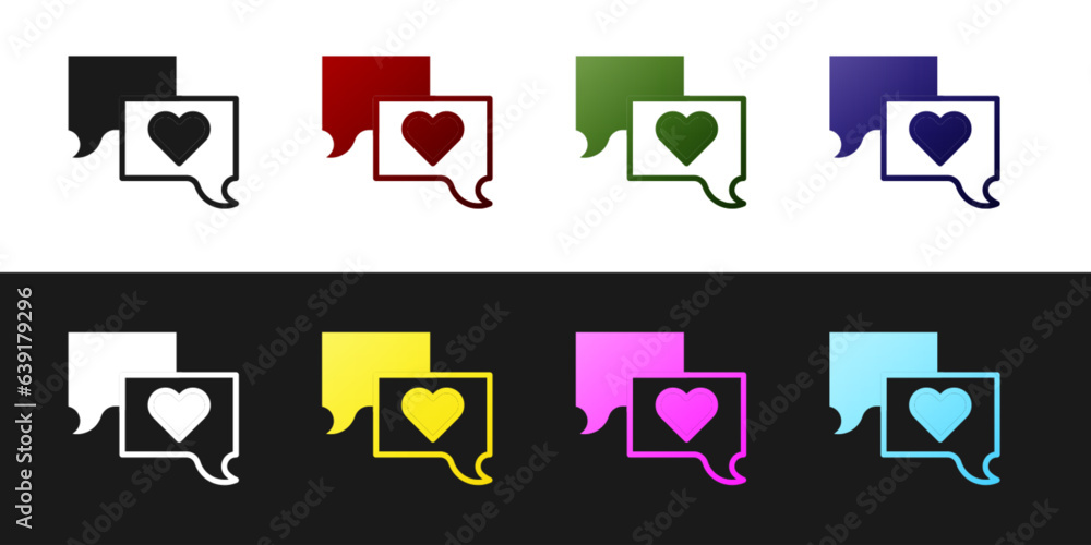 Poster set speech bubble chat icon isolated on black and white background. message icon. communication or c