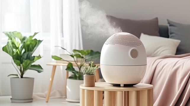 photograph of Air purifier in cozy white living room .generative ai