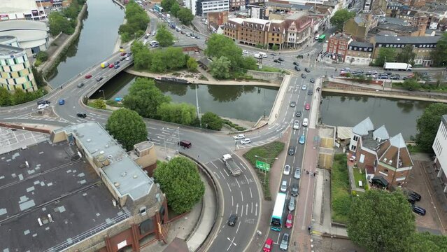 drone aerial view of the city Maidstone in England