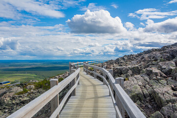 View of the wooden walkway on the top of Levitunturi, Kittila, Lapland, Finland