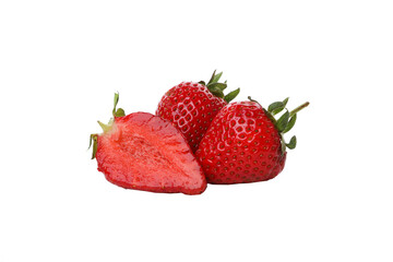 PNG, strawberries with leaves isolated on white background